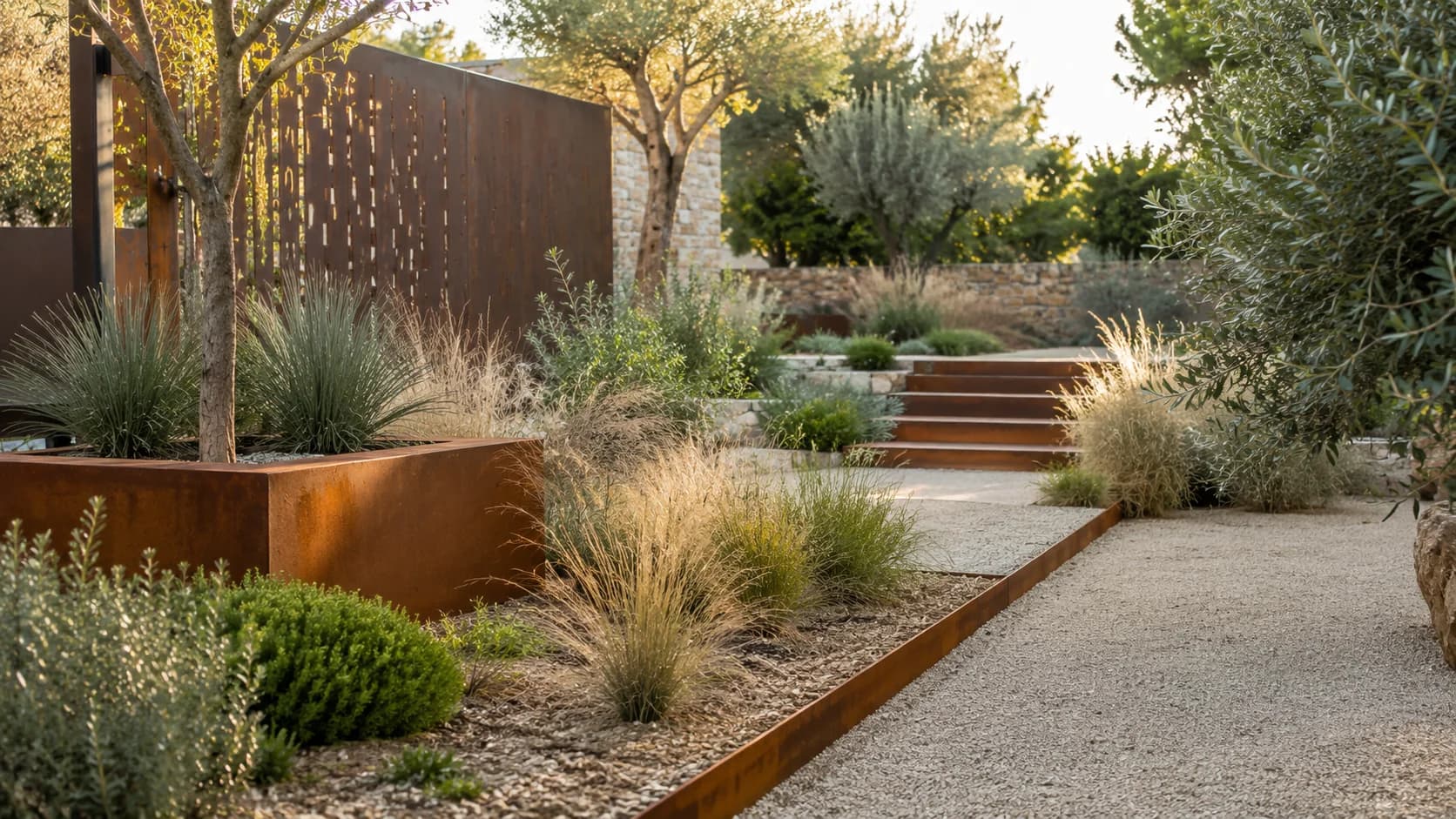 Acier Corten et jardin résilient : construire un extérieur durable et vivant