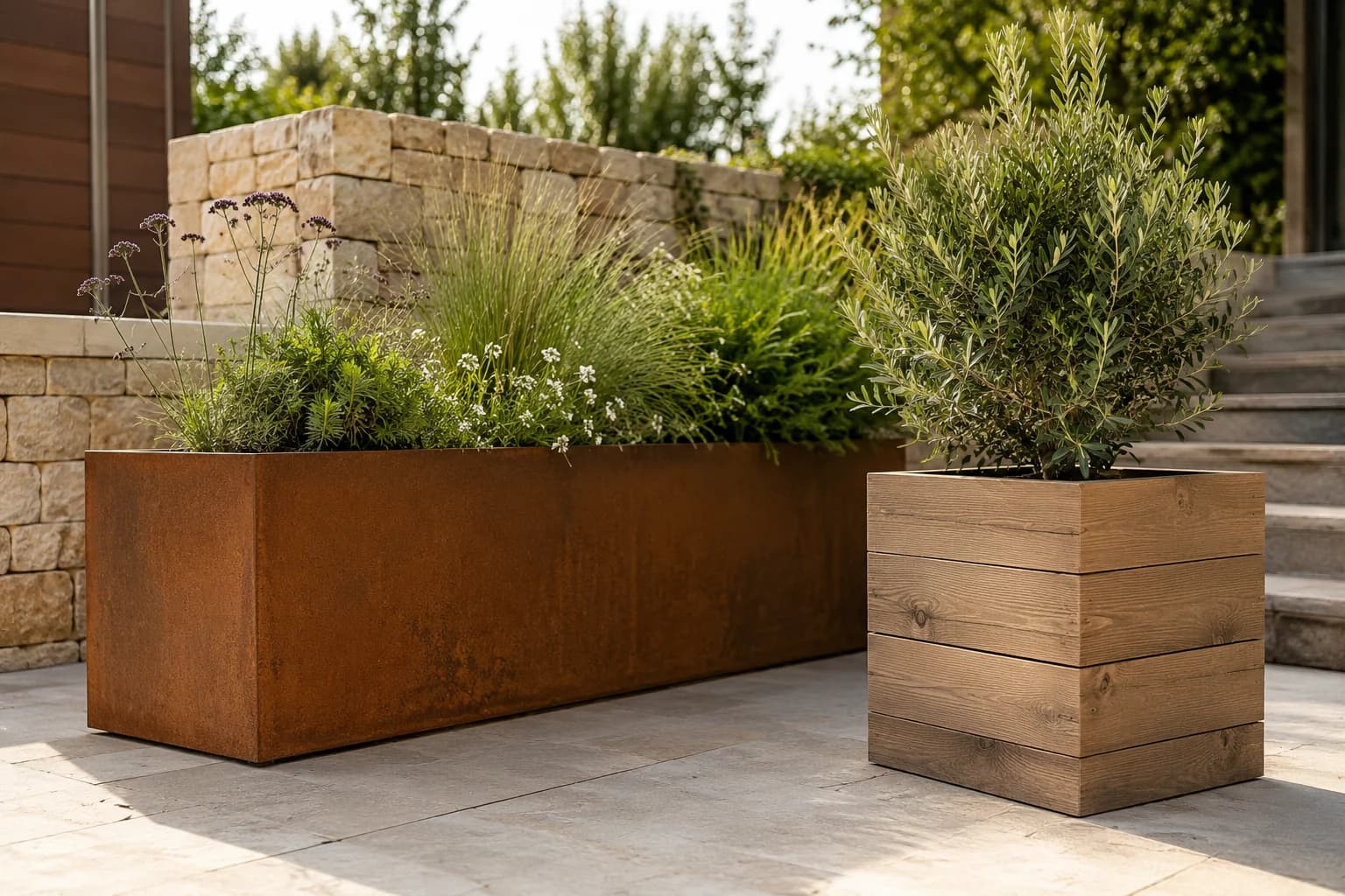 Jardinière en acier corten ou en bois : quel matériau choisir pour son aménagement exterieur ?