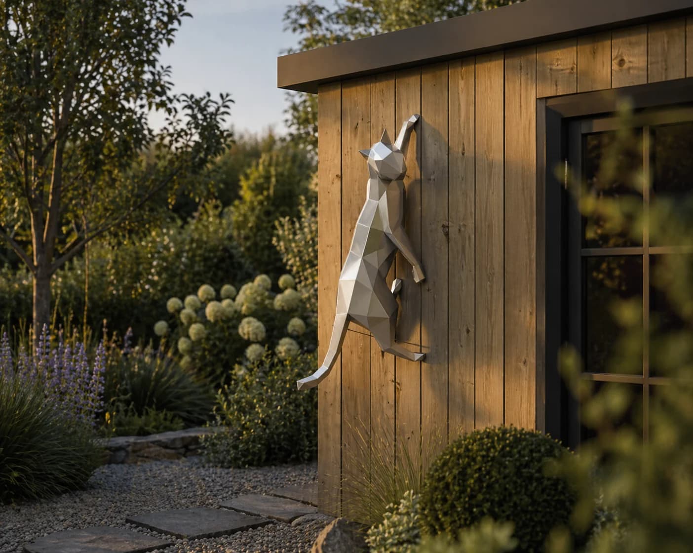 Chat acier — sculpture
