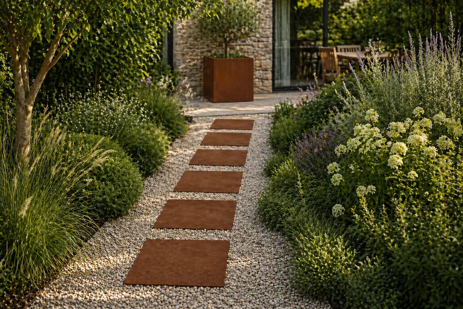 Pas japonais carré acier corten 3 mm